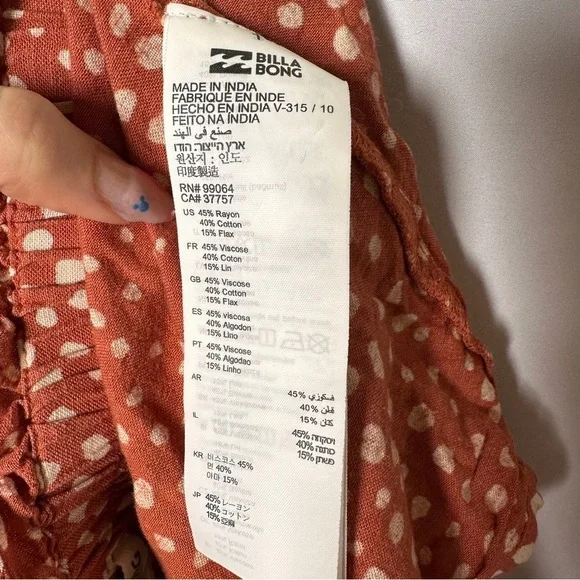 Billabong “Flirt For It” Paperbag Shorts — XL — Henna Rust Dots, Tie-Front - Picture 8 of 15